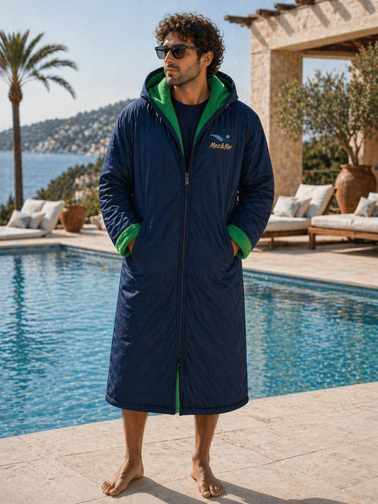 Mez&Ker swim & sports parkas Navy blue water-resistant and 100% Egyptian cotton towel lining