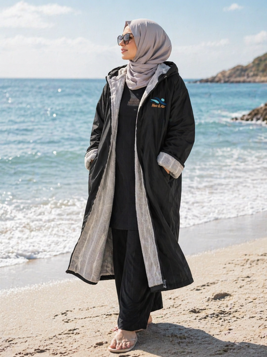 Mez&Ker Adult swim and sports parka with Egyptian cotton towel lining and water-resistant outer shell